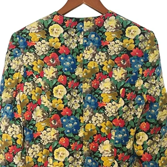 Albert Nipon VTG Womens Silk Colorful Floral Button Front Cropped Blazer Size 8 - Picture 6 of 9
